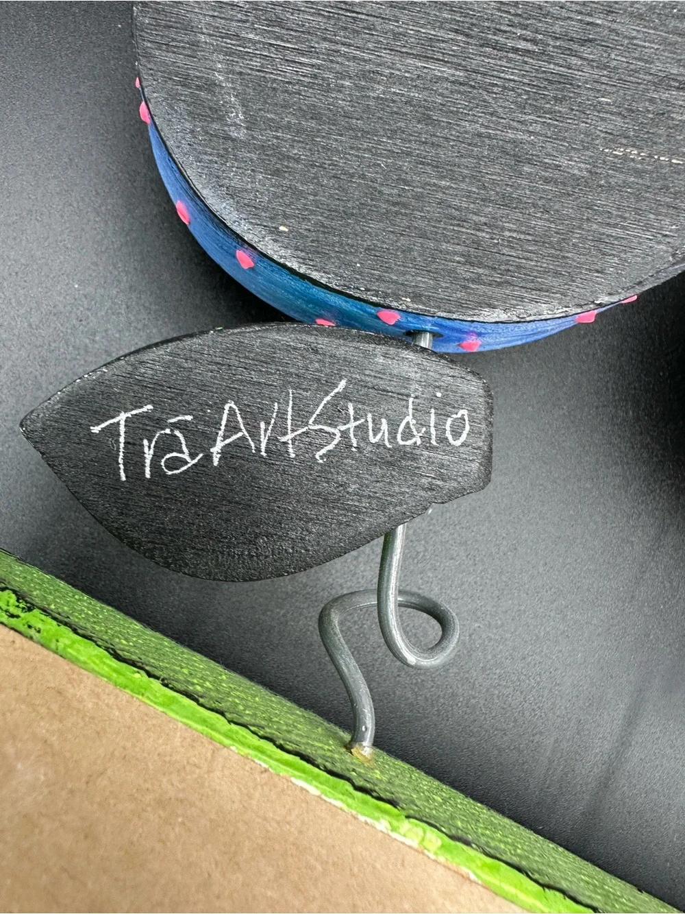 Tra Art Studios Whimsical Mirror – Hand Painted Green Frame, Purple, Folk Art